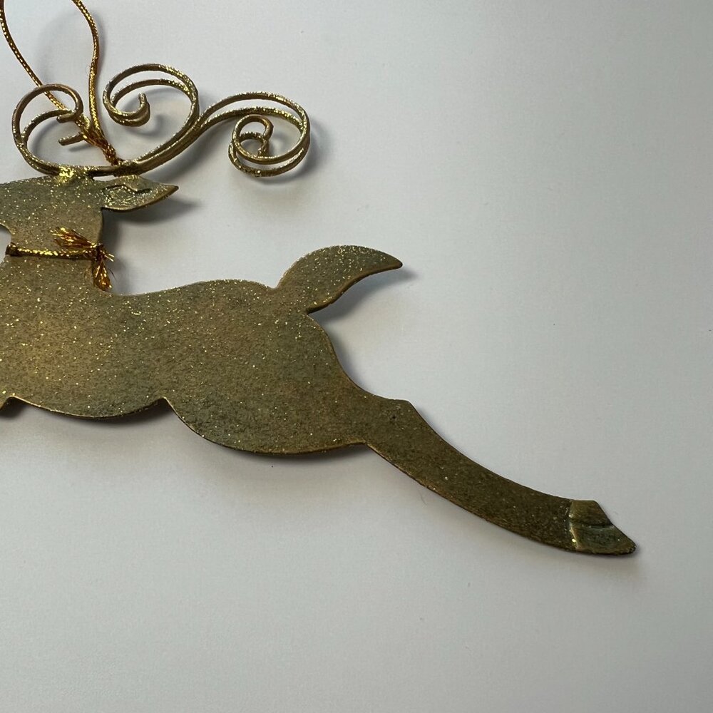 Flat Gold Glitter Metal Reindeer Christmas Ornament - Picture 3 of 7